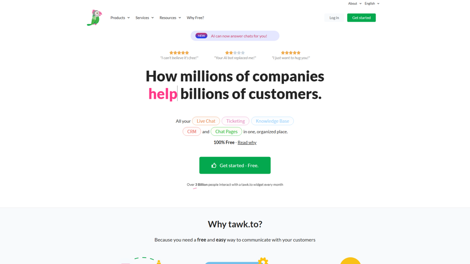 tawk.to – "100% FREE live chat software for your website!"